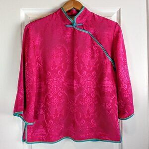 Vintage Neiman Marcus Magenta Silk Jacquard Cheongsam Qipao Top